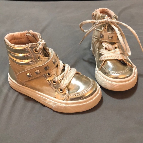 Girls GORGEOUS Gold Hi-top Sneakers - Picture 1 of 7